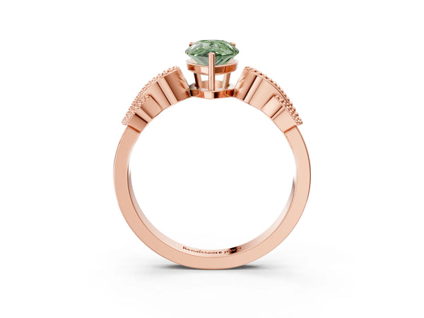 Rose Gold Pear-Shaped Vintage Solitaire Engagement Ring Setting for Fancy Green Center