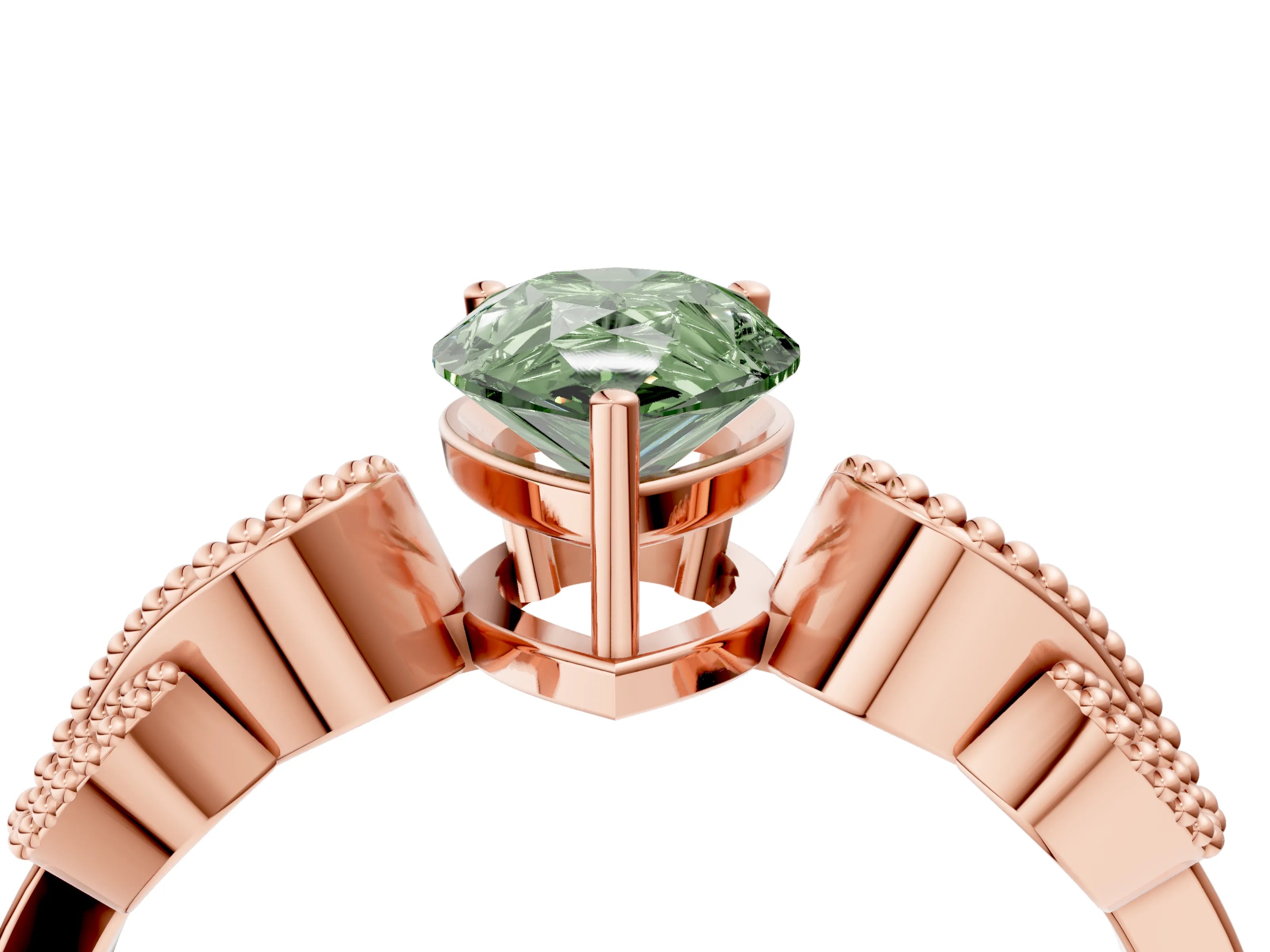 Rose gold Fancy Green Pear Cut Solitaire Milgrain Leaf Band with Prong Setting_4