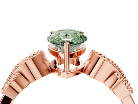 Rose gold Fancy Green Pear Cut Solitaire Milgrain Leaf Band with Prong Setting_4
