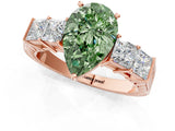 Rose gold Fancy Green Pear Cut Solitaire Princess Side Stone Engraved Band Prong Setting Ring_1