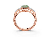 Rose gold Fancy Green Pear Cut Solitaire Princess Side Stone Engraved Band Prong Setting Ring_3