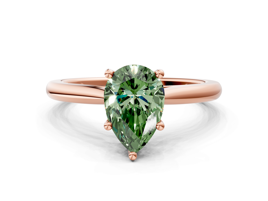 Rose gold Fancy Green Pear  Cut Solitaire Ring with Cathedral Band and Four-Prong Setting_72