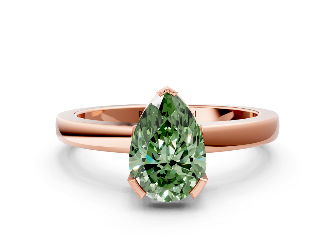 Rose gold Fancy Green Pear  Cut Solitaire Ring with Four-Prong Setting and Classic Band_59