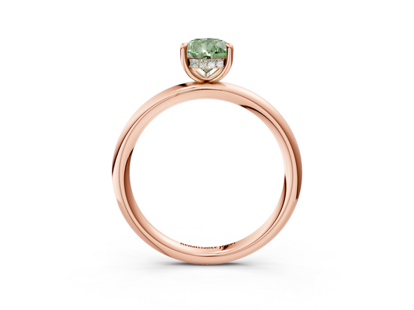 Rose gold Fancy Green Pear Cut Diamond Solitaire Ring with Thin Band and Four-Prong Setting