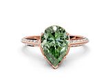 Rose gold Fancy Green Pear Cut Solitaire Split Shank Pave Diamond Engagement Ring with Four-Prong Setting