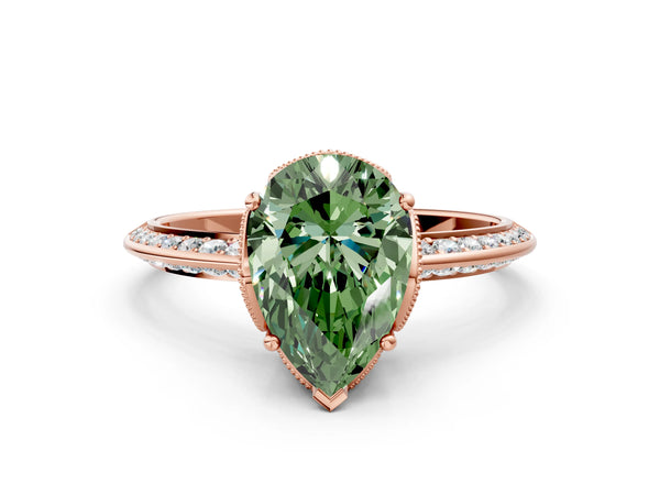 Rose Gold Pear-Shaped Graduated Pave Engagement Ring Setting for Fancy Green Center
