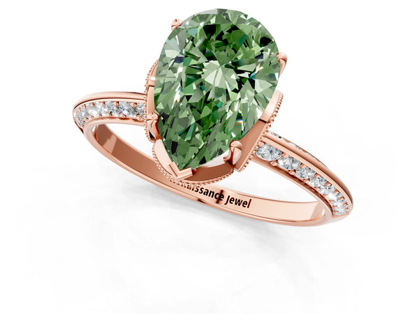 Rose Gold Pear-Shaped Graduated Pave Engagement Ring Setting for Fancy Green Center