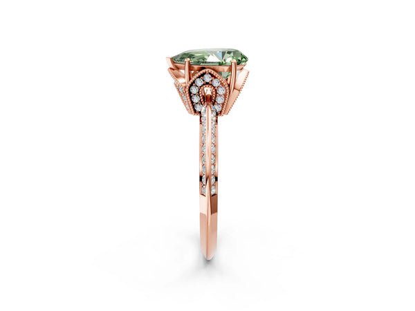 Rose Gold Pear-Shaped Graduated Pave Engagement Ring Setting for Fancy Green Center