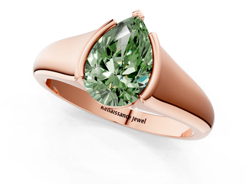 Rose gold Fancy Green Pear Cut Solitaire Tension Set Diamond Ring with Split Shank Band_1