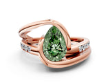 Rose gold Fancy Green Pear Cut Solitaire Tension-Set Diamond Split Shank Ring