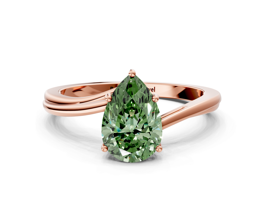 Rose gold Fancy Green Pear  Cut Solitaire Twist Band Ring with Four-Prong Setting_20