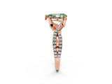 Rose gold Fancy Green Pear Cut Solitaire Twist Pave Diamond Engagement Ring with Prong Setting_2