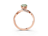 Rose gold Fancy Green Pear Cut Solitaire Twist Pave Diamond Engagement Ring with Prong Setting_3