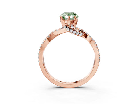 Rose gold Fancy Green Pear Cut Solitaire Twist Pave Diamond Engagement Ring with Prong Setting_3