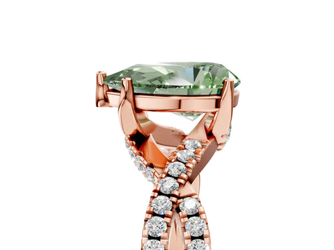 Rose gold Fancy Green Pear Cut Solitaire Twist Pave Diamond Engagement Ring with Prong Setting_41