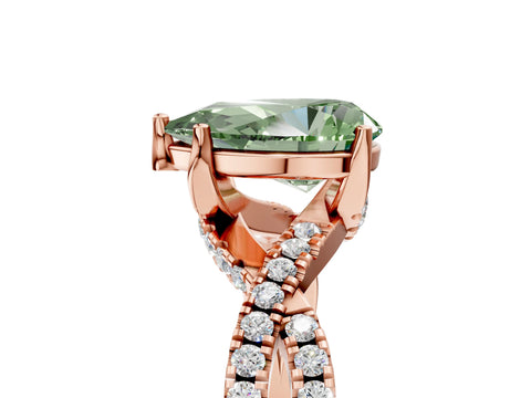 Rose gold Fancy Green Pear Cut Solitaire Twist Pave Diamond Engagement Ring with Prong Setting_5