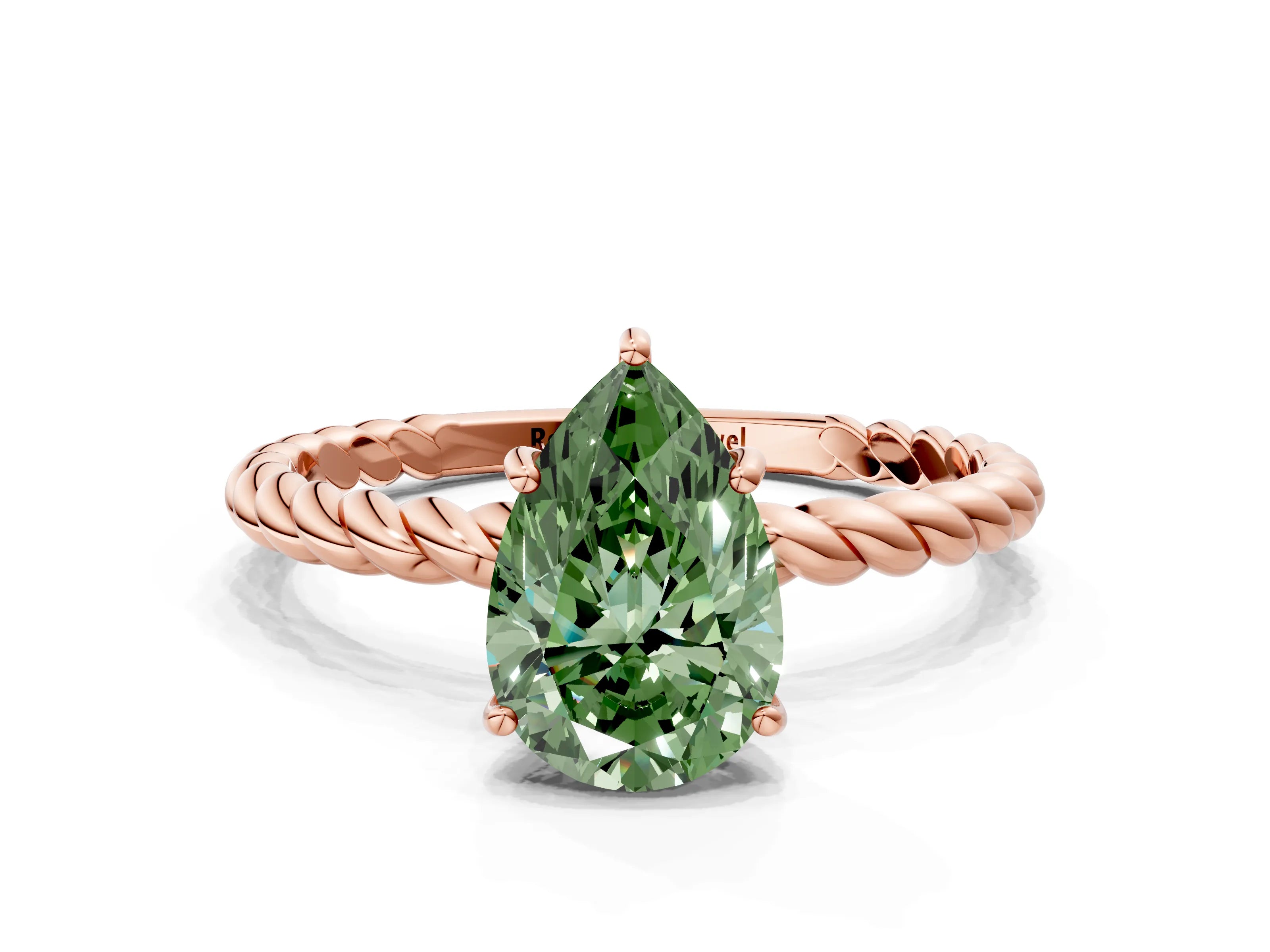 Rose gold Fancy Green Pear Cut Solitaire Twisted Band 4-Prong Ring