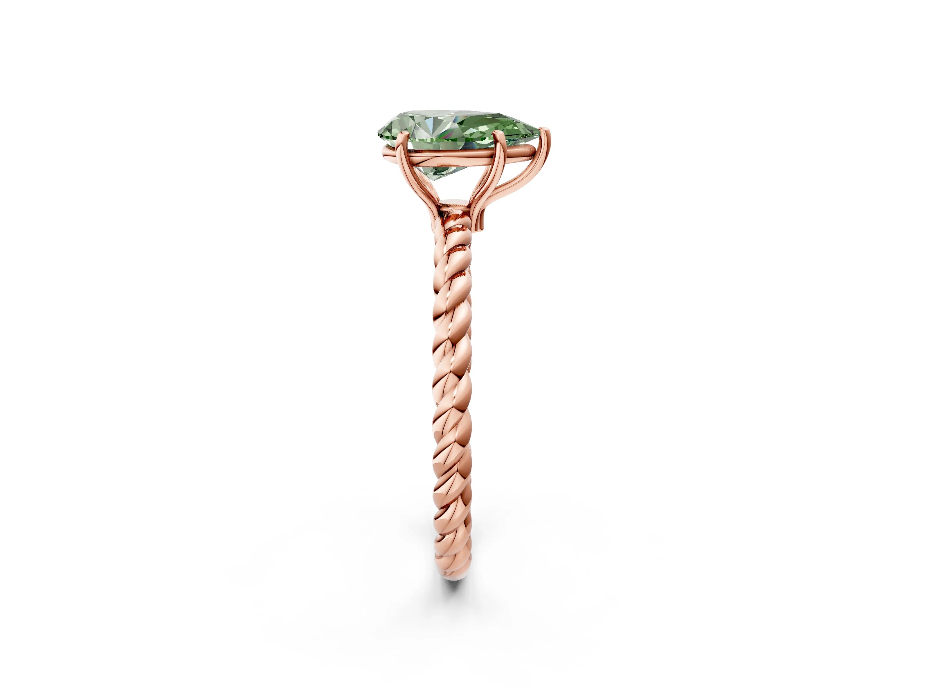 Rose gold Fancy Green Pear Cut Solitaire Twisted Band 4-Prong Ring_2