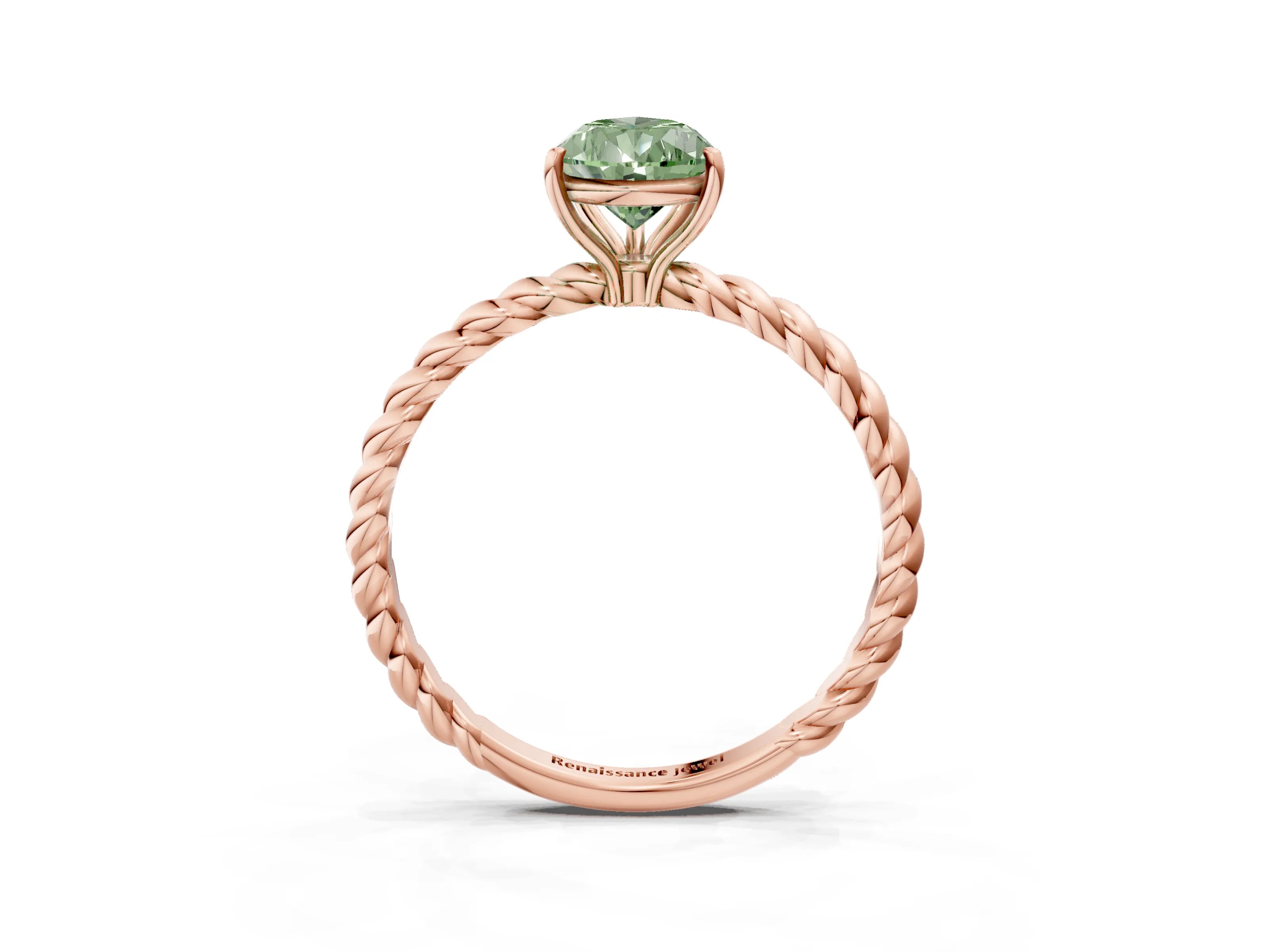 Rose gold Fancy Green Pear Cut Solitaire Twisted Band 4-Prong Ring_3