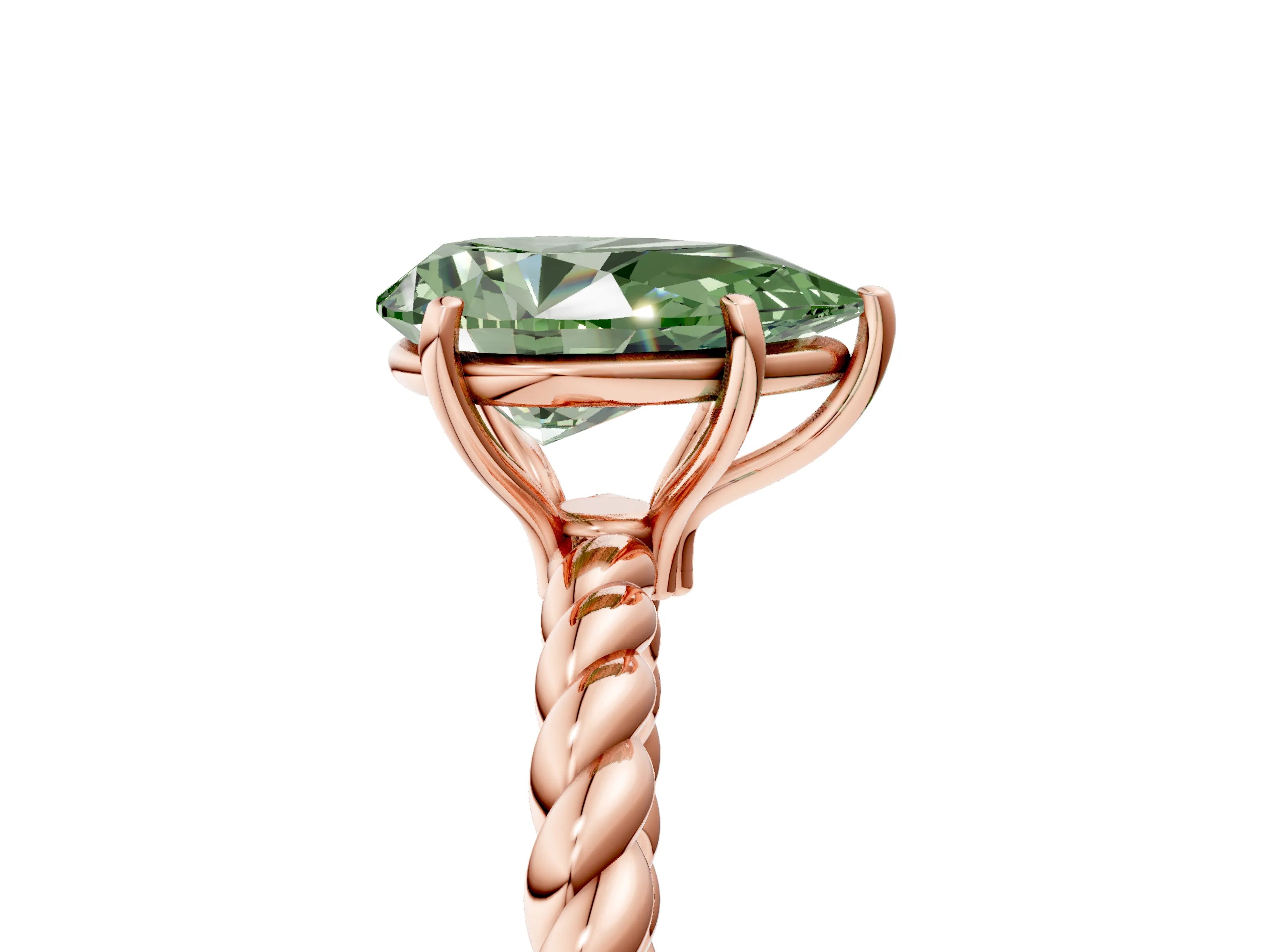 Rose gold Fancy Green Pear Cut Solitaire Twisted Band 4-Prong Ring_5