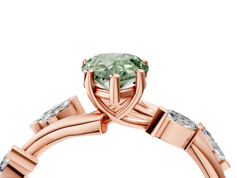 Rose gold Fancy Green Pear Cut Solitaire Twisted Band Marquise Accent Prong Setting Ring_4