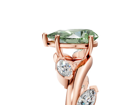 Rose gold Fancy Green Pear Cut Solitaire Twisted Band Marquise Accent Prong Setting Ring_5