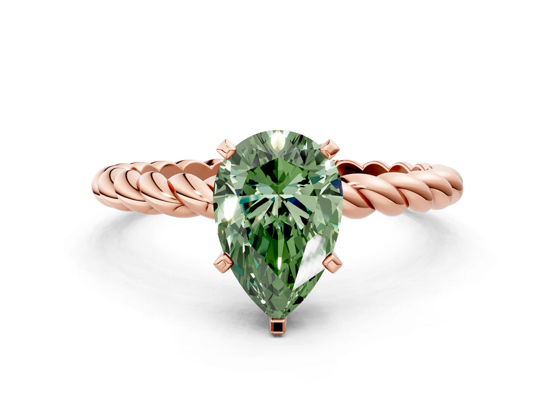 Rose gold Fancy Green Pear  Cut Solitaire Twisted Band with Four-Prong Setting_88