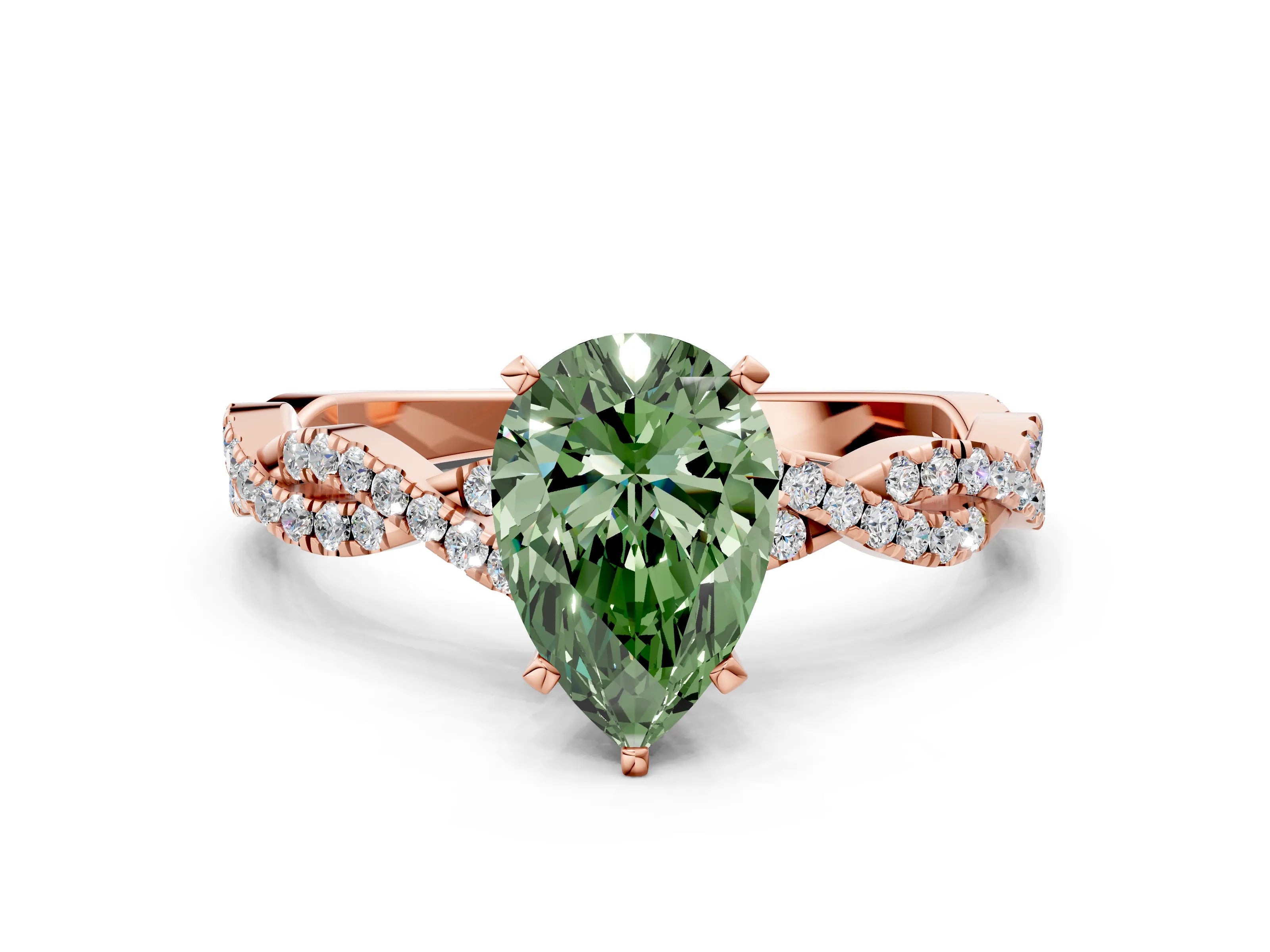 Rose gold Fancy Green Pear Cut Solitaire Twisted Pave Band with Four-Prong Setting_3