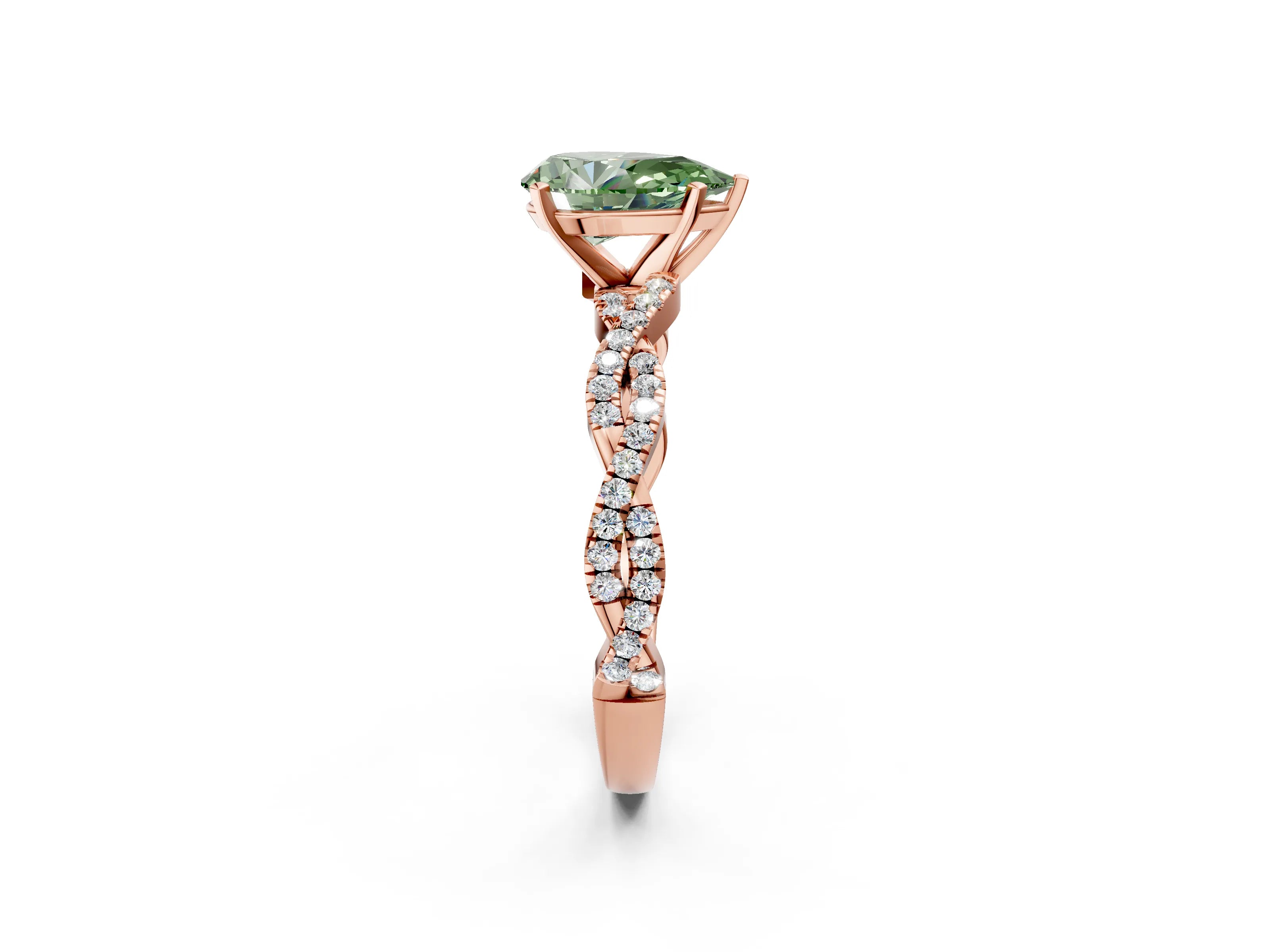 Rose gold Fancy Green Pear Cut Solitaire Twisted Pave Band with Four-Prong Setting_5