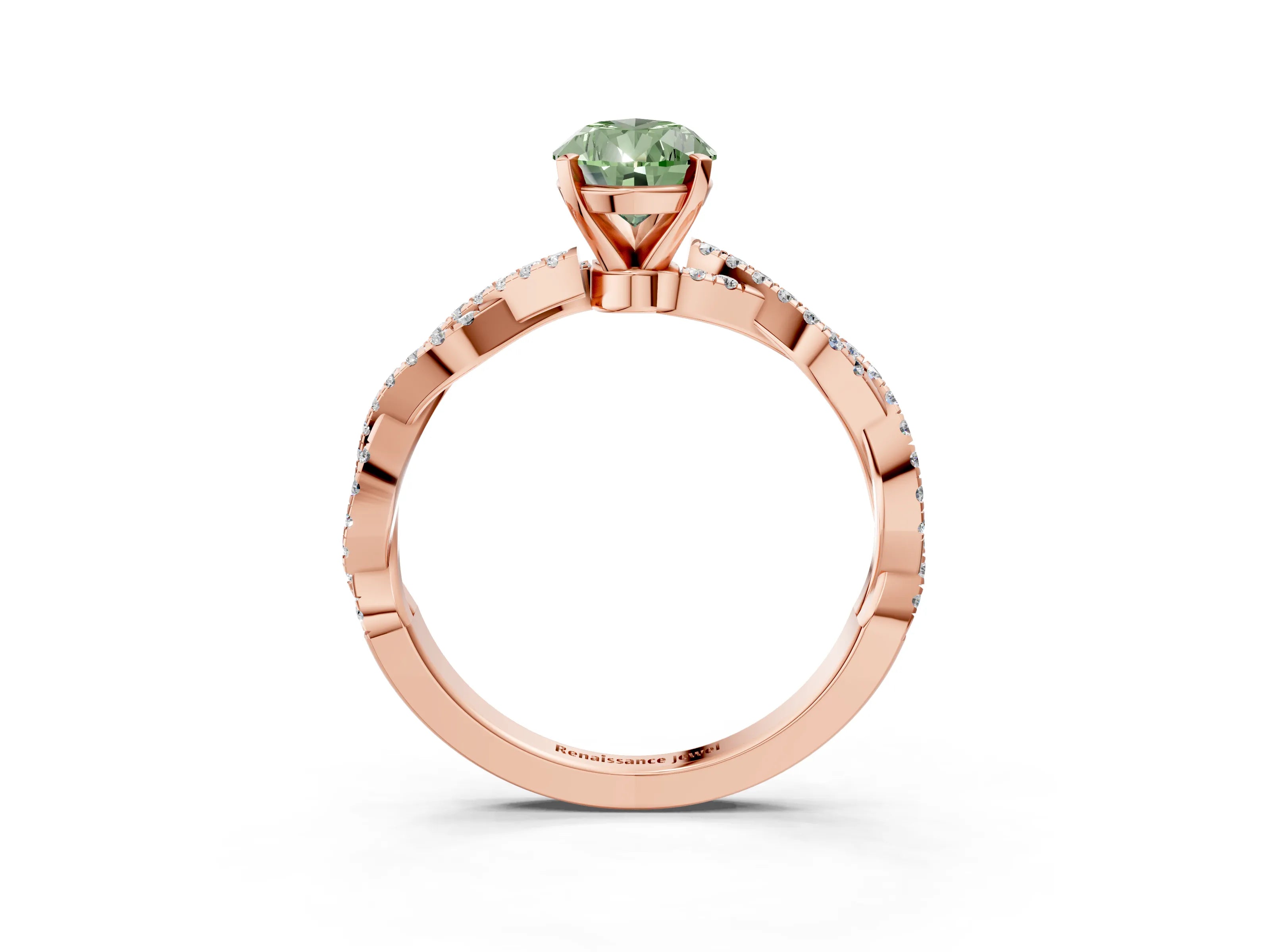 Rose gold Fancy Green Pear Cut Solitaire Twisted Pave Band with Four-Prong Setting_6