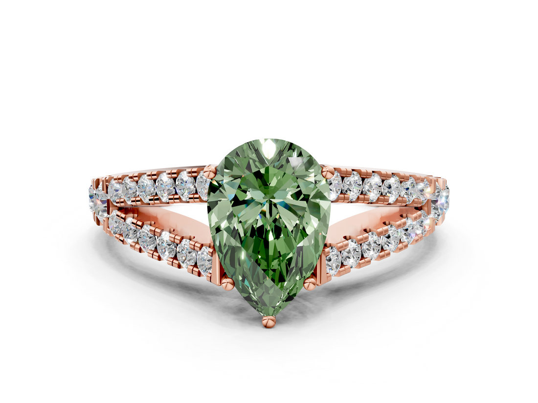 Rose gold Fancy Green Pear  Cut Split Shank Pave Diamond Engagement Ring with Four-Prong Setting_77