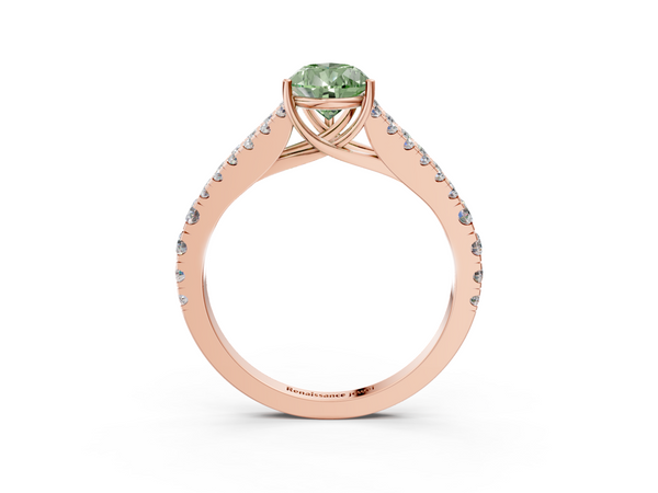 Rose gold Fancy Green Pear  Cut Split Shank Pave Diamond Engagement Ring with Four-Prong Setting