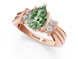 Rose gold Fancy Green Pear  Cut Three-Stone Channel Set Ring with Bar Prongs_68
