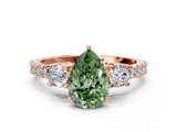 Rose gold Fancy Green Pear  Cut Three-Stone Diamond Pavé Band with Prong Setting_17