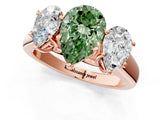 Rose gold Fancy Green Pear Cut Three-Stone Diamond Ring with Prong Setting on a Classic Band_13