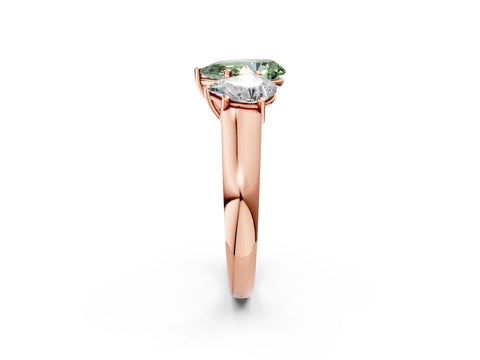 Rose gold Fancy Green Pear Cut Three-Stone Diamond Ring with Prong Setting on a Classic Band_2