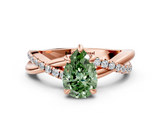 Rose gold Fancy Green Pear  Cut Twist Band Solitaire Diamond Ring with Pavé Setting_3