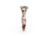 Rose gold Fancy Green Pear  Cut Twist Band Solitaire Diamond Ring with Pavé Setting_5