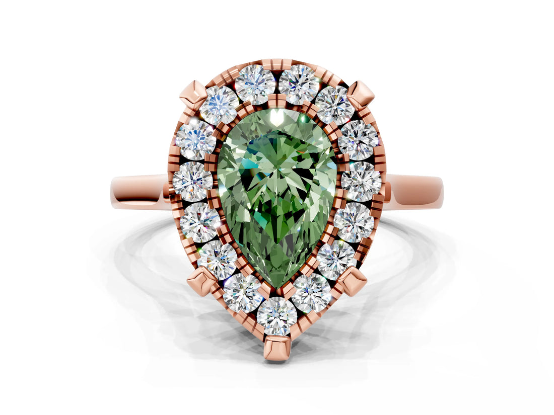 Rose gold Fancy Green Pear  Diamond Cluster Halo Solitaire with Four-Prong Setting_78