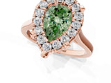 Rose gold Fancy Green Pear  Diamond Cluster Halo Solitaire with Four-Prong Setting_79