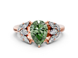 Rose gold Fancy Green Pear  Diamond Cluster Leaf Design Ring with Prong Setting_49