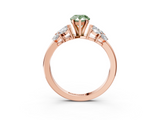 Rose gold Fancy Green Pear  Diamond Cluster Leaf Design Ring with Prong Setting_52