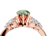 Rose gold Fancy Green Pear  Diamond Cluster Leaf Design Ring with Prong Setting_53
