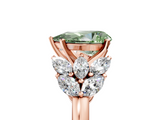 Rose gold Fancy Green Pear  Diamond Cluster Leaf Design Ring with Prong Setting_54