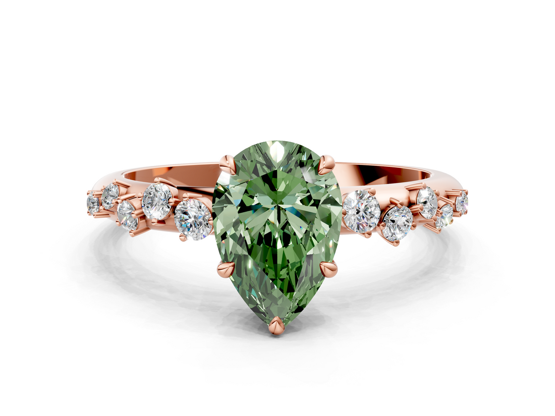 Rose gold Fancy Green Pear  Diamond Cluster Prong-Set Solitaire Ring_41
