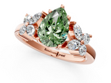 Rose gold Fancy Green Pear  Diamond Floral Cluster Ring with Solitaire Band and Prong Setting_56