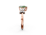 Rose gold Fancy Green Pear  Diamond Floral Cluster Ring with Solitaire Band and Prong Setting_57