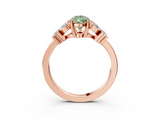 Rose gold Fancy Green Pear  Diamond Floral Cluster Ring with Solitaire Band and Prong Setting_58