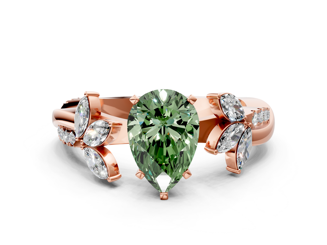 Rose gold Fancy Green Pear  Diamond Floral Vine Solitaire Engagement Ring_3