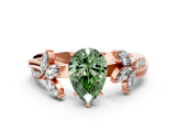 Rose gold Fancy Green Pear  Diamond Floral Vine Solitaire Engagement Ring_3